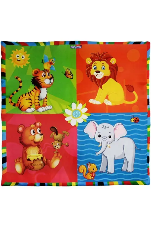 Babymol Neşeli Hayvanlar Oyuncaklı Oyun Halısı Minderi (KUTULU) 75x75 Cm