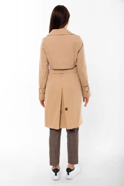 PASTELASTORE %100 Pamuk Gabardin Midi (95CM) Astarlı Kemerli Kadın Trençkot 1113