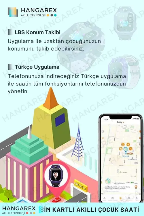 HANGAREX Sim Kartlı Akıllı Çocuk Saati Sos Kamera Konum Takip Ortam Dinleme Ders Modlu Mor Btk Kayıtlı