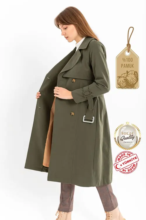 %100 Pamuk Gabardin Uzun (110CM) Astarlı Kemerli Kadın Trençkot 1111 Yorumları