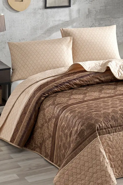 Enlora Home Kapitone Yatak Örtüsü Seti Çift Kişilik Creative Kahve