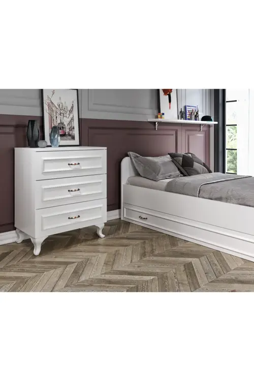 KZNMOB HOME Kartopu Country Oda Takımı - 3 Kapaklı Gardırop, Yavrulu Karyola, 3 Çekmeceli Şifonyer Tamamı Mdf
