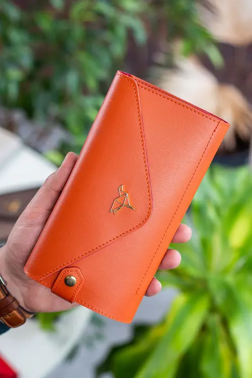 Garbalia Envelope Telefon Ve Bozuk Para Bölmeli Zarf Model Turuncu Kadın Cüzdan