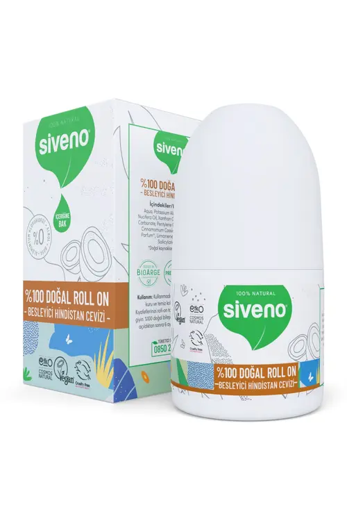 Siveno %100 Doğal Roll-on Hindistan Cevizli Deodorant Ter Kokusu Önleyici Bitkisel Lekesiz Vegan 50 ml