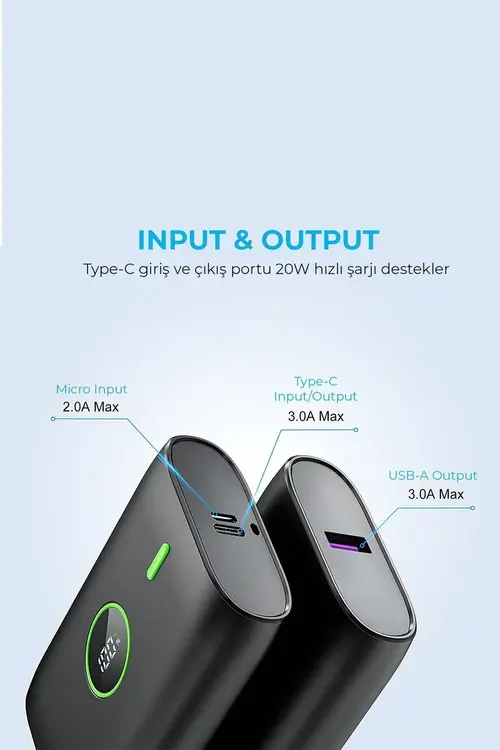 Woyax By Deji Powerbank 10000mah Hızlı Dijital Göstergeli 22.5w Taşınabilir Batarya Şarj Cihazı Siyah