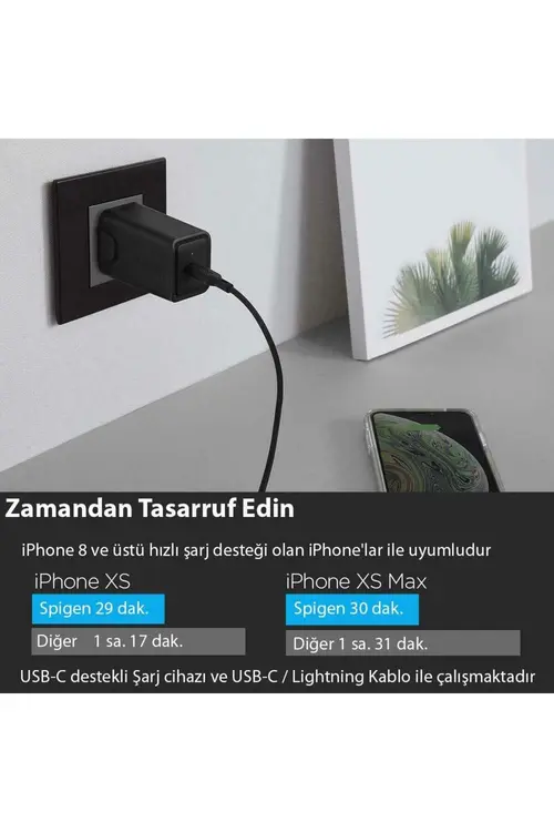 Spigen 27W USB-C Hızlı Şarj Aleti Güç Adaptörü iPhone & Android & iPad Type-C - 000CA26477