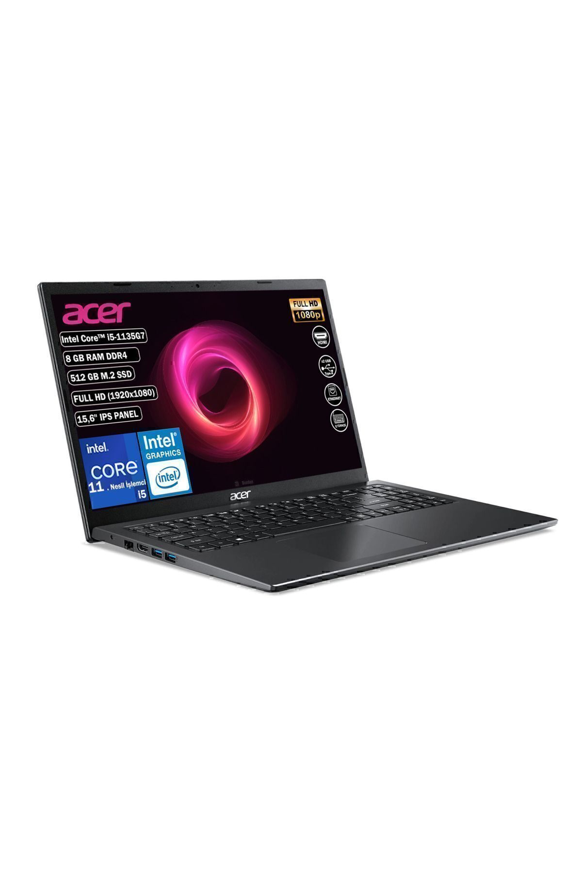 ACER Extensa Ex215-54 Intel Core I5 1135g7 8 Gb 512 Gb Ssd Freedos 15.6" Fhd Nx.egjey.00a