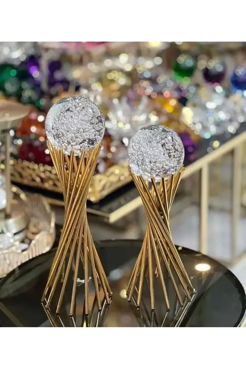 DECOOR MALL 2'li Küre Çapraz Ayak 2'li Set Köpüklü Kıristal 25cm 30cm