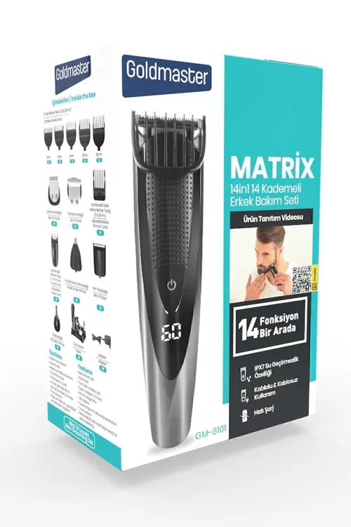 GoldMaster Matrix Led Ekranlı Kablolu Kablosuz Islak Kuru Ipx7 14 In 1 Full Standlı Erkek Bakım Seti Kiti