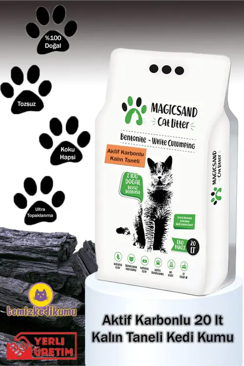 Magic Sand Cat Litter Active Carbon Kedi Kumu Kalın Taneli 20 Lt