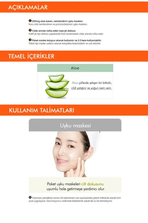 Missha Aloe Vera Özlü Yoğun Nemlendirici Uyku Maskesi Pure Source Pocket Pack (ALOE)