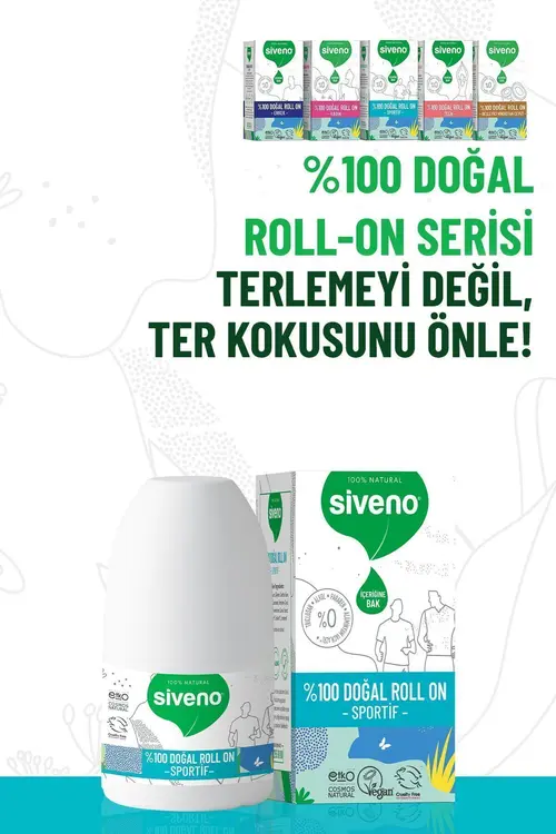 Siveno %100 Doğal Roll-On Sportif Sporcu Deodorant Ter Kokusu Önleyici Bitkisel Lekesiz 50 ml X 2 Adet