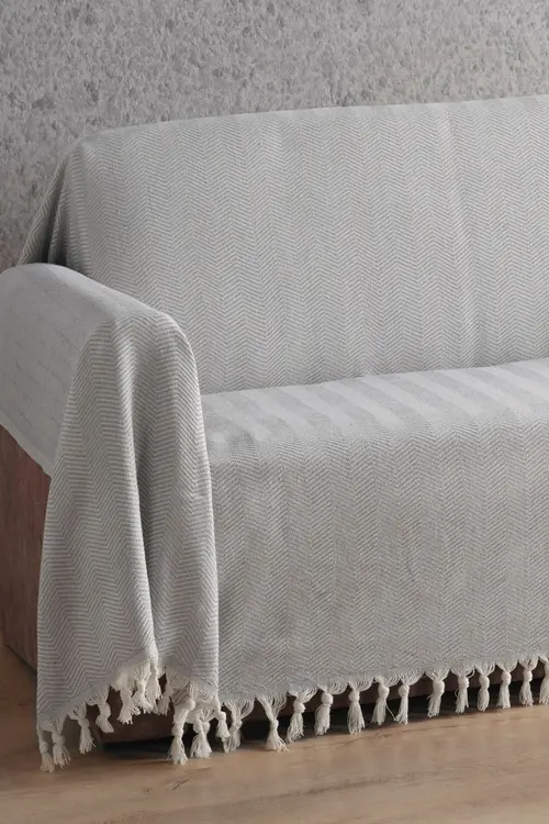 LADYNİL Naturel Koltuk Örtüsü Kolları Kaplayan Gri 180x300