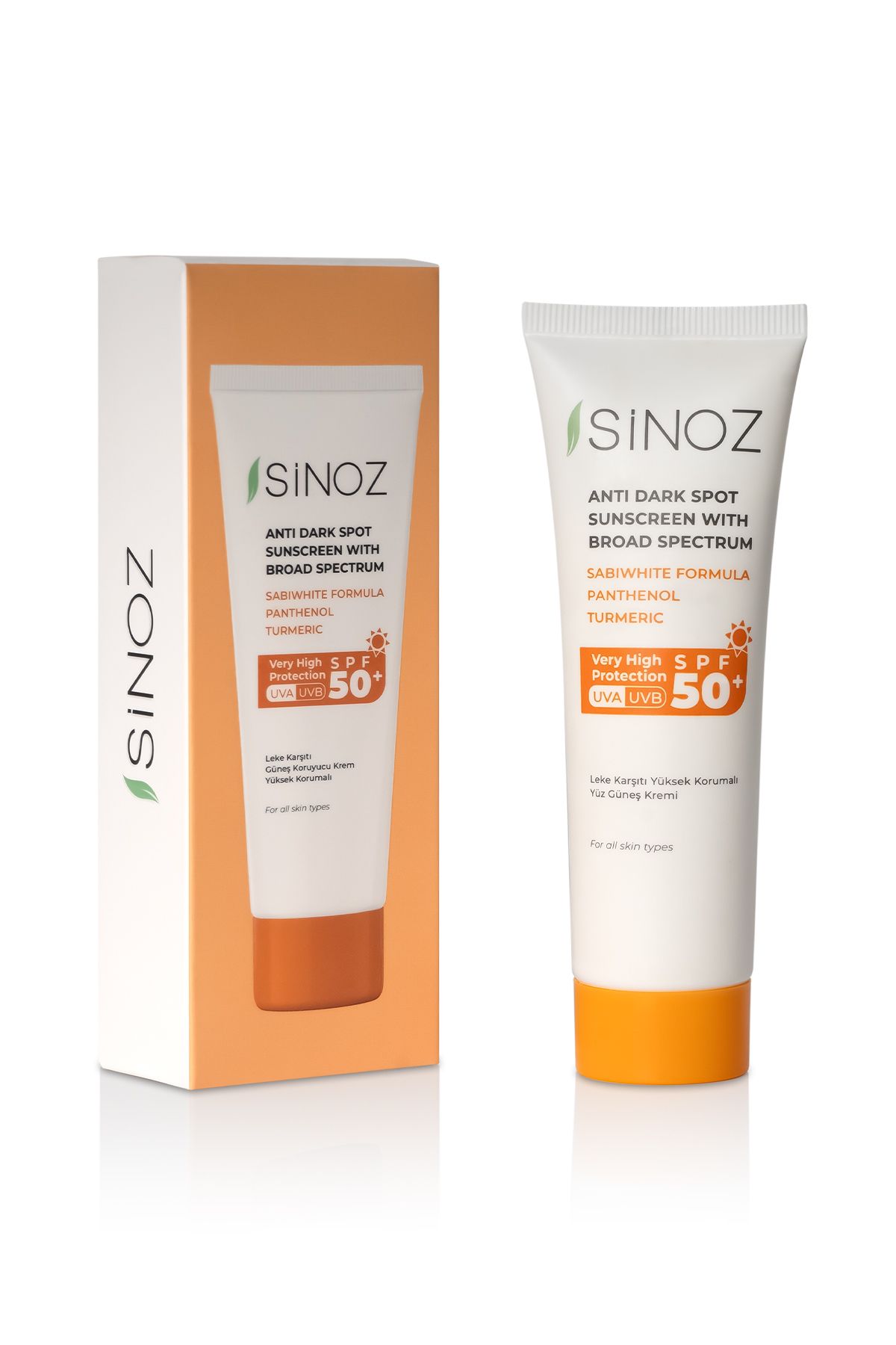 Sinoz Spf 50 Leke Karşıtı Yüksek Koruyucu Yüz Güneş Kremi 50 ml Normal Ve Kuru Ciltler Için