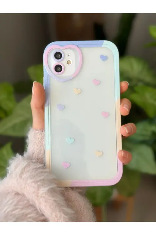 Go Aksesuar Iphone 11 Uyumlu Antişok (12 Görünümlü Köşeli) Kalp Kamera Tasarımlı Silikon Kamera Korumalı Kılıf