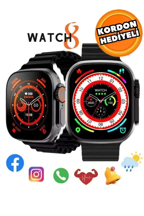 Watch 8 Ultra Siyah Akıllı Saat Arama Yapma, Sensörlü, Spor Mod, Bildirim, Türkçe Smart Watch Yorumları