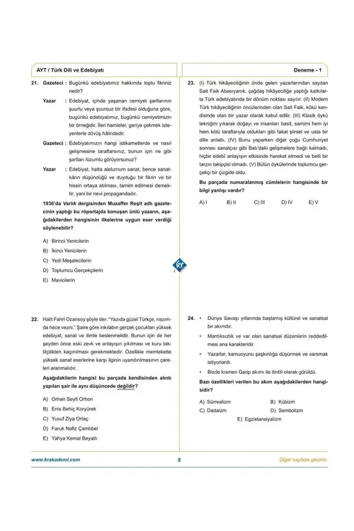KR Akademi Yayınları Gamze Hoca Türkçenin Matematiği Ayt Türk Dili Ve Edebiyatı 10 Deneme