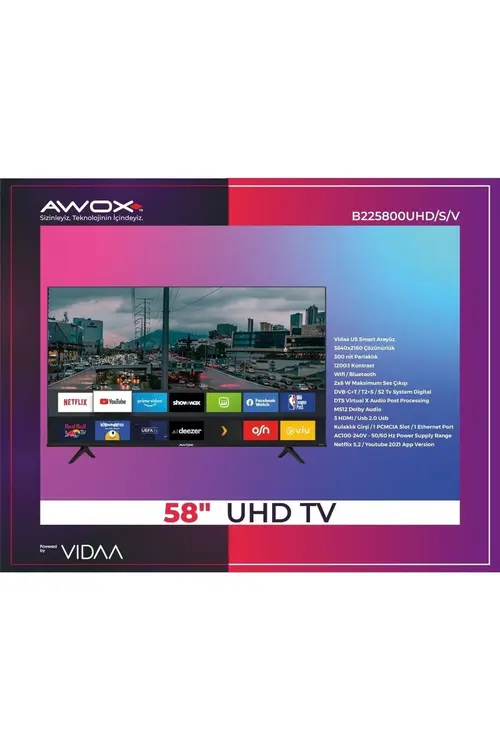 AWOX B225800UHD 58“ 147 Ekran Uydu Alıcılı 4K Ultra HD VİDAA Smart LED TV