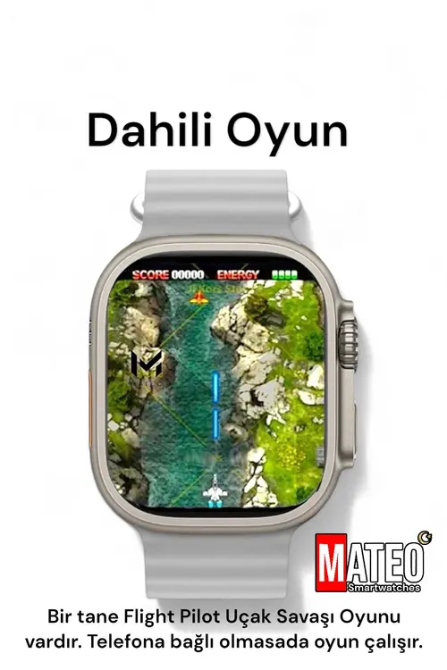 MATEO Akıllı Saat Watch 8 Ultra 45mm 1.99 Inç Türkçe Tüm Telefonlara Uyumlu Bluetooth Arama Gri Smartwatch