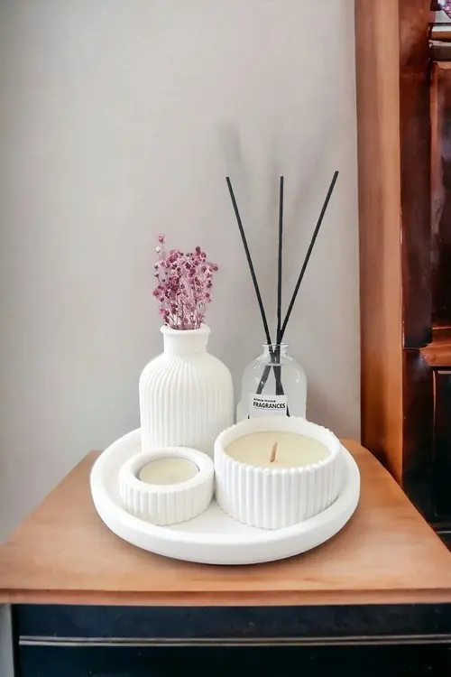 ALLEZA HOME Dekoratif Minyatür Çizgili Vazo Fresh Soft Koku Mumlu Set (TEALİGHT MUM DAHİL DEĞİLDİR)