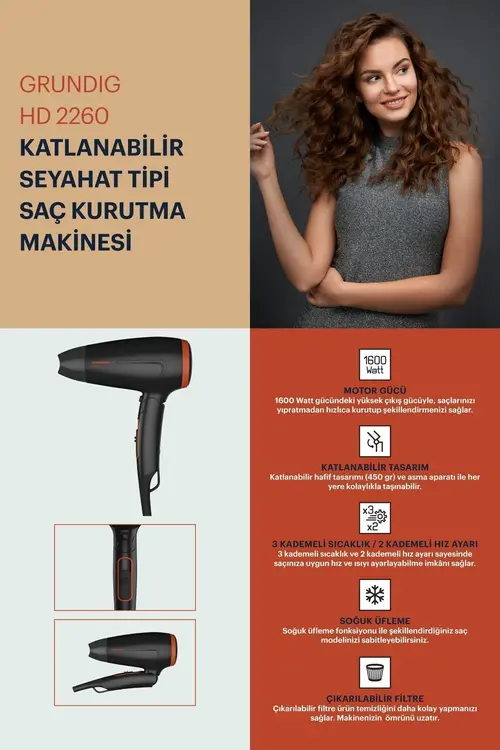 Grundig HD-2260 1600 W Saç Kurutma ve Fön Makinesi