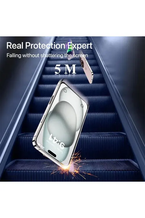 Fibaks Apple iPhone 15 Uyumlu Tam Kapatan Tamperli Cam Ekran Koruyucu Kırılmaz Cam