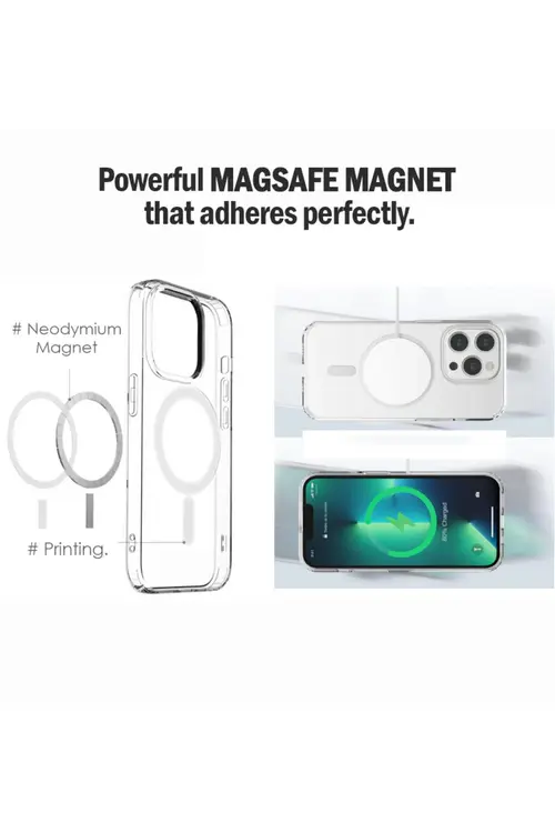 Fibaks İphone 15 Pro Max Uyumlu Kılıf Magsafe Wireless Kablosuz Şarj Destekli Sert Şeffaf Darbe Emici Kapak