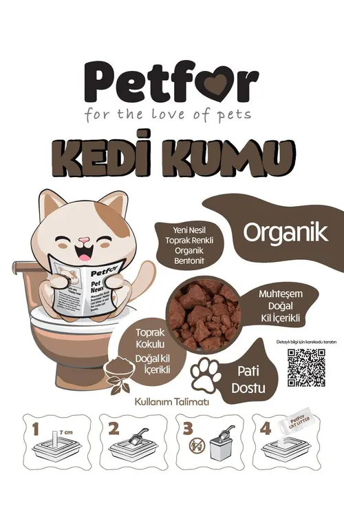 Petfor 20 Lt Toprak Kokulu Yeni Nesil Organik Kahverengi Kedi Kumu