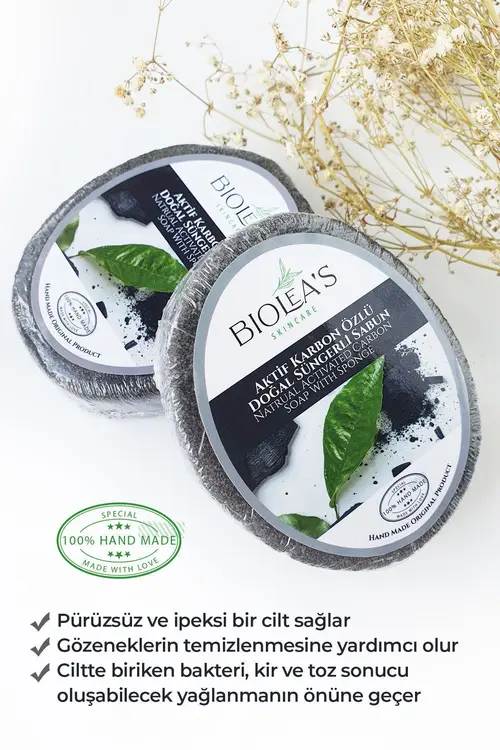 Biolea's skincare Aktif Karbon Özlü Doğal Süngerli Sabun 130 gr