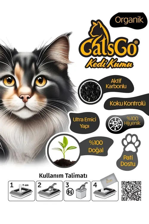 CatsGo Cat’s Go Büyük Boy Aktif Karbonlu Premium Organik Kedi Kumu 20 Lt