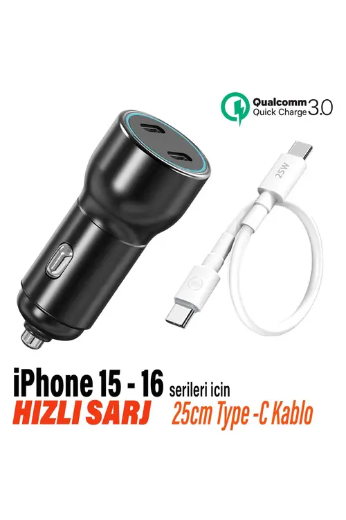 Hızlı Araç Şarj Aleti Iphone 15 - 16 Serisi Uyumlu Araba 60w Hızlı Şarj Cihazı Ve 25cm Kablo Yorumları