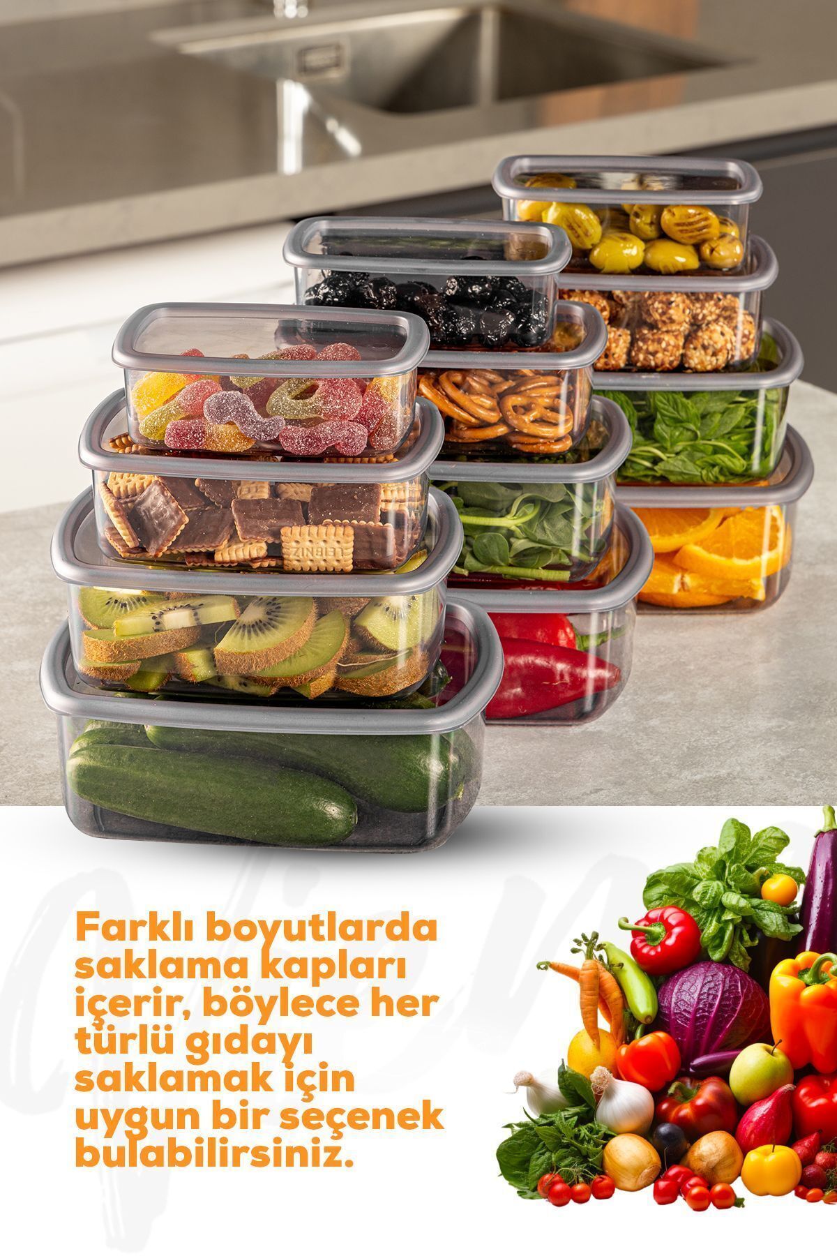 Vienev 12'li Hava Geçirmez Saklama Kabı Seti Antrasit 3x(250-500-750-1200 ML)
