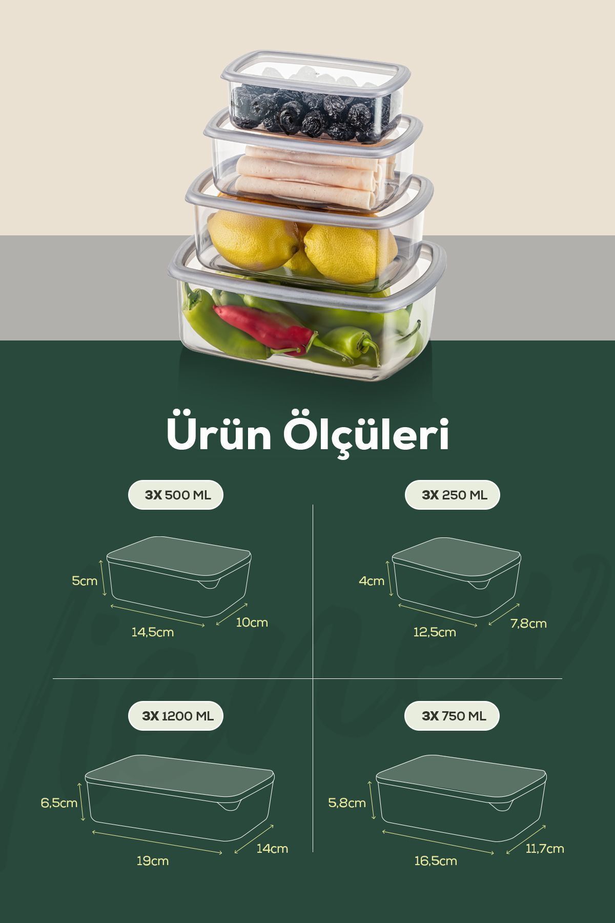 Vienev 12'li Hava Geçirmez Saklama Kabı Seti Antrasit 3x(250-500-750-1200 ML)