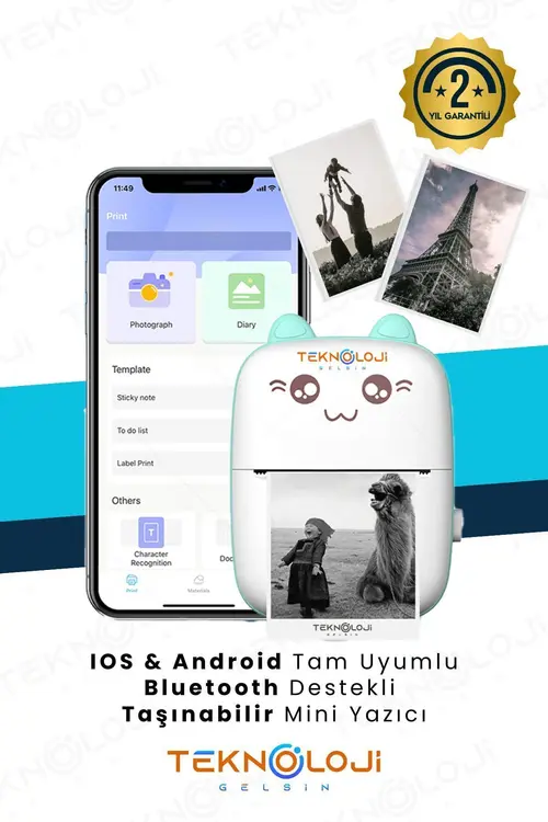 Mini Cep Yazıcı Taşınabilir Bluetooth Kablosuz Şarjlı 6 Rulo 3 Kalem Seti Hediye Mavi Yazıcı Yorumları
