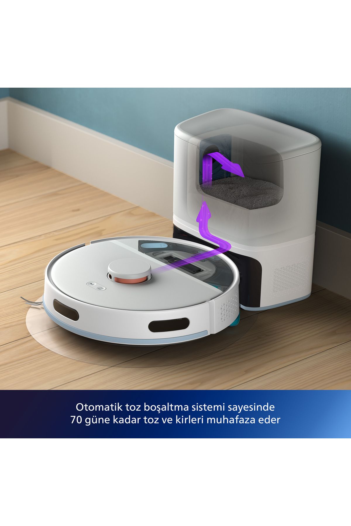 Philips HomeRun 2000 Serisi Aqua İstasyonlu Beyaz Robot Süpürge, XU2100/20
