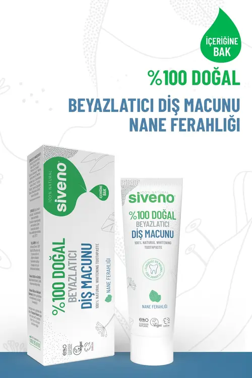 Siveno %100 Doğal Diş Macunu Beyazlatıcı Nane Ferahlığı Florürsüz 65 Gr