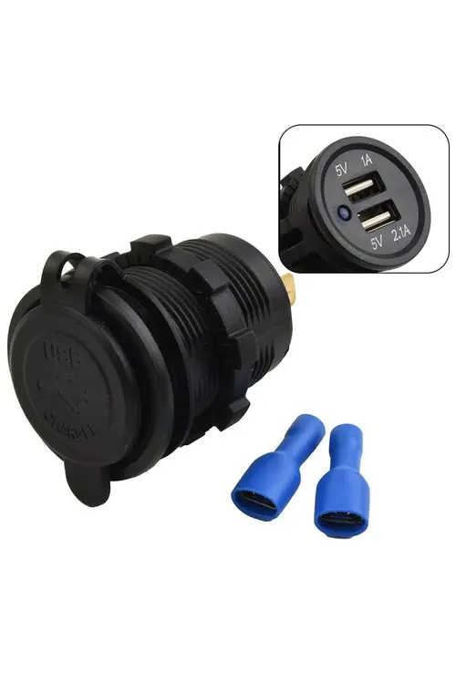 Genel Markalar Su Geçirmez Kapaklı 12-24v Çift Usb Tekne Araba Şarj Soketi 2'li 5V/1A - 5V/2.1A USB Şarj