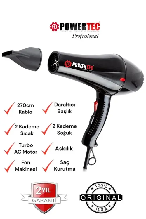 Powertec TR-901 Turbo Profesyonel Fön Makinası + Berber Fön Fırçası