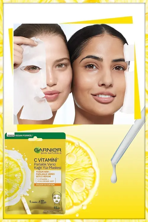 Garnier C Vitamini Parlaklık Verici Kağıt Yüz Maskesi 3'lü Set (5% Gliserin, Niacinamide)